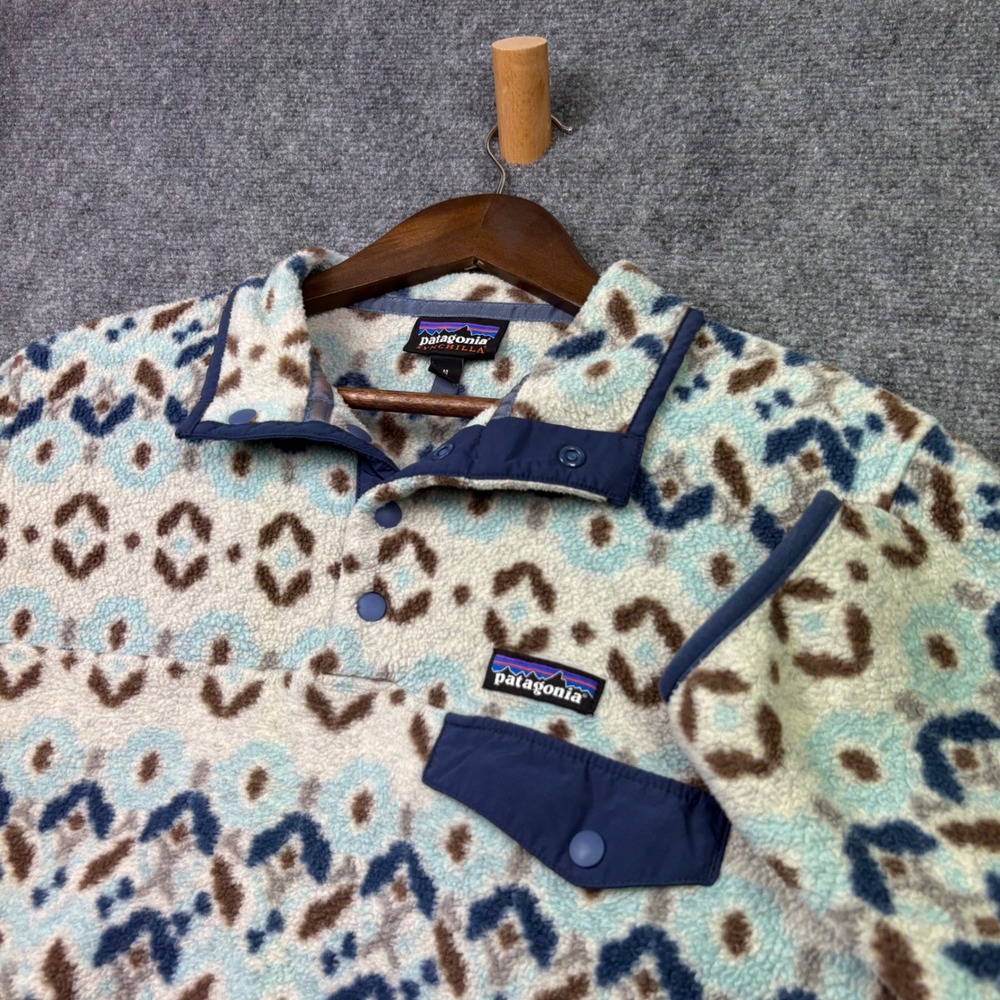 Patagonia Synchilla Fleece Pullover Mens Medium Blue Geometric Snap-T Sweater